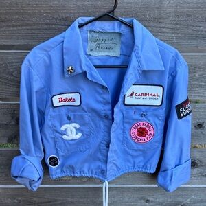 Repurposed and cropped Blue Women's Shirt by “Jagged Threads”